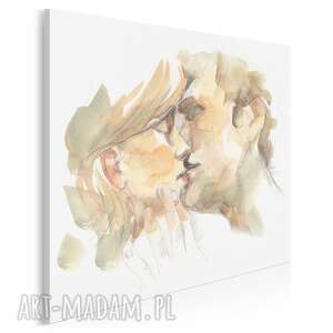 obraz na płótnie - para pocałunek miłość - w kwadracie - 80x80 cm