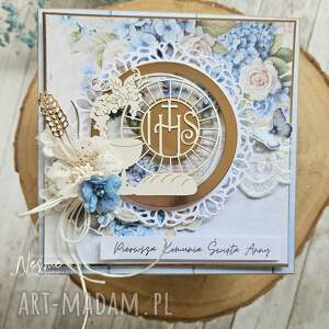 kartka komunijna dla dziewczynki kwiatami komunię