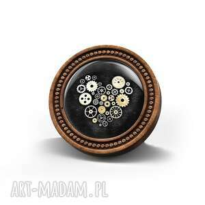 handmade broszki broszka drewniana liliarts - steampunk heart czarne