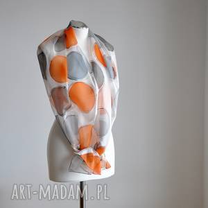 ręcznie zrobione szaliki malowany szal-pomarańczowe i szare koła