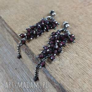 unikalne, kolczyki - gronka z granatu srebro 925