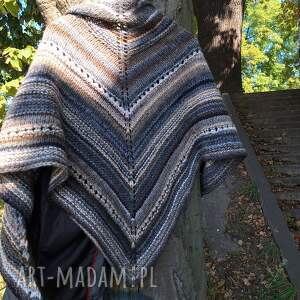 Trójkątna chusta wełniana handmade - borowikowy mix