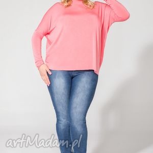 bluzka t139 różowy plus size, dzianina, wiskoza, luźna, wygodna