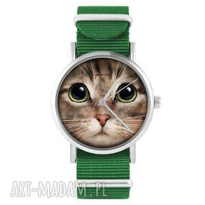 yenoo zegarek - kot tygrysek zielony, nylonowy, grafika, prezent