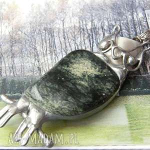 naszyjnik sowa z zielonym jaspisem wisiorek kamieni, naturalne kamienie