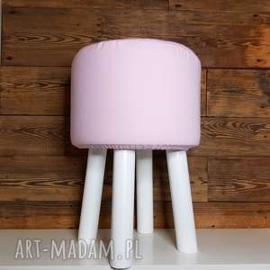 puff różowe gładki - 45 cm białe nogi, stołek taboret, siedzisko
