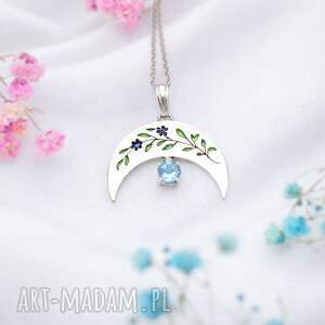 naszyjniki wiosenna lunula z akwamarynem niebieski kamień