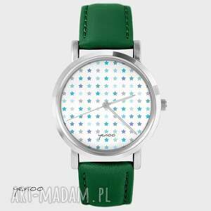 zegarek - blue stars skórzany, zielony, bransoletka, gwiazdki modny prezent