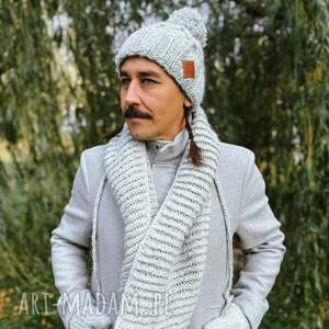 męski komin merino wybielony szary jedwabiem