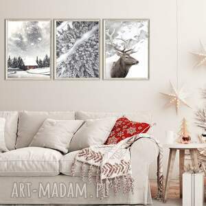 zestaw plakatów 3cz 40x50 cm zimowe kadry set47, zimowa dekoracja, zimowy pejzaż