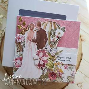 ręcznie wykonane scrapbooking kartki kartka ślubna róż i złoto