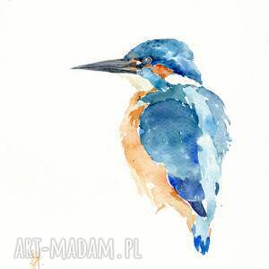 oryginalna akwarela zimorodek, ptaki obraz prezent, dekoracje do domu