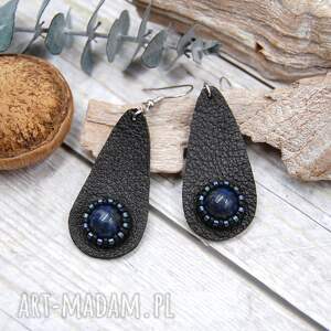 kolczyki skórzane sopelki z sodalitem, sodalitami biżuteria