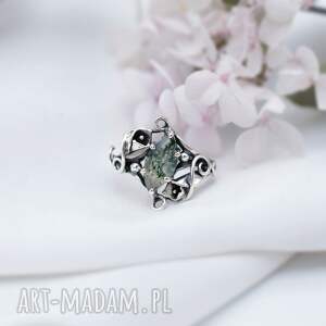 Pierścionek z Kaliami i Agatem Mszystym, kalia biżuteria