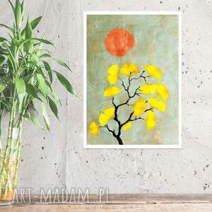 miłorząb i słońce - grafika A4 plakat, plakat rośliny