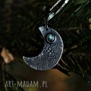 srebrny wisior z labradorytem moon, naszyjnik księżycem, biżuteria
