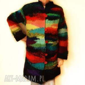 ręcznie robione płaszcze sweter kardigan ręcznie robiony kolorowy asymetryczny