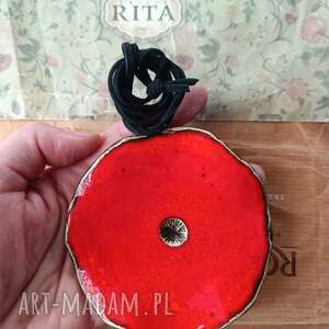 Ceramiczny wisior mak 10 cm - czerwony naszyjnik handmade