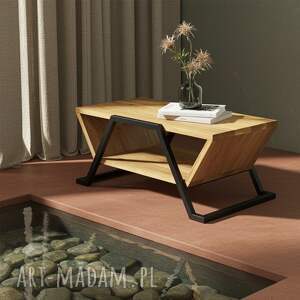 NANO Trapez na stalowej ramie, stolik dębowy