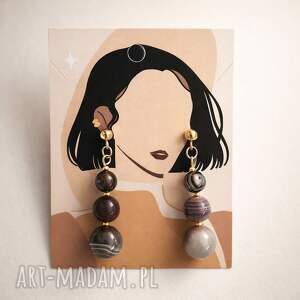 kolczyki z kulkami agatu botswana, biżuteria handmade, kamienie naturalne