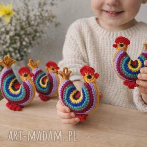 kolorowe kurki/ ozdoby świąteczne/ kurki wielkanocne/szydełkowe koguciki/ kury