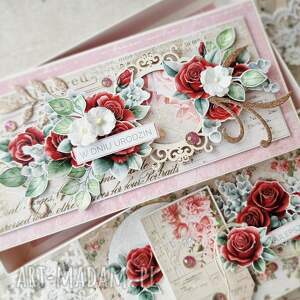 ręcznie robiona kartka urodzinowa z pudełkiem - elegancki komplet urodzinowy