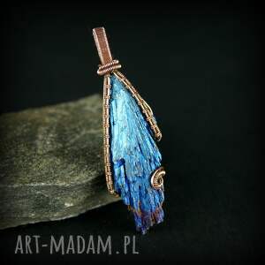 wisiorek z surowym kwarcem tytanowym, wire wrapping, wisior kamieniem