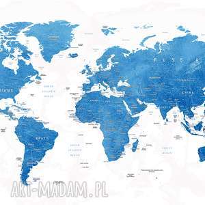 obraz na korku mapa świa biało granatowa 150x80cm pinezki zam indywidualne