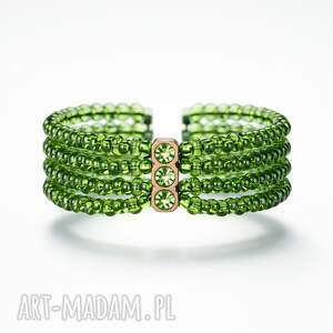 Bransoletka Zielone Cyrkonie W Mosiężnej Oprawie