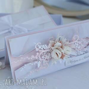 Prezent Subtelna kartka w pudełku na ślub - pudrowy róż