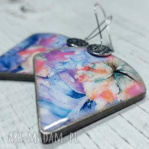 prezent na święta, kolczyki decoupage, wiszące stal chirurgiczna kwiaty, żywica