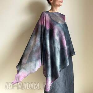 Prezent Narzutka grafit z różem, ponczo lniane