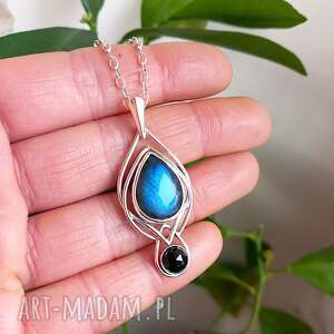 wyjątkowy prezent, celtyckie sploty labradoryt, łezka, spinel, rozeta naszyjnik