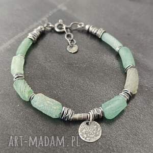 Szkło afgańskie. Srebrna bransoletka z zawieszką, srebro oksydowane