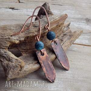 kolczyki z kutej, oksydowanej miedzi i agatu /5/, biżuteria kamieniami