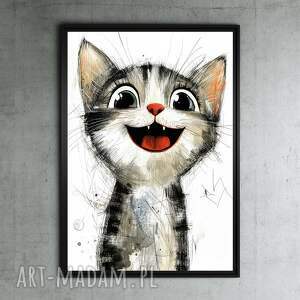 kot rysunkowy - grafika na plakacie A3, dla kociarza kociak
