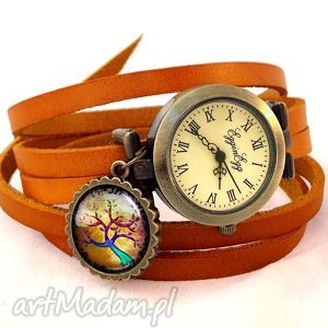 ręcznie wykonane zegarki kolorowe drzewko - zegarek / bransoletka na skórzanym