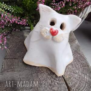 Ceramiczny lampion duch-kot na Halloween - handmade