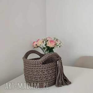 koszyk szydełkowy okrągły ze sznurka 20cmx15cm do kuchni, kosz