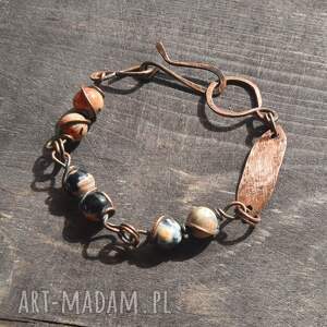 Miedziana bransoletka z agatem handmade - surowy styl