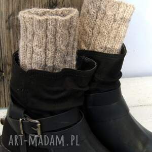 getry wełniane, beżowe, ocieplacze na nogi, ciepłe dodatki zimę prezent