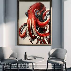 Prezent Czerwona - grafika na plakacie na A3, ośmiornica