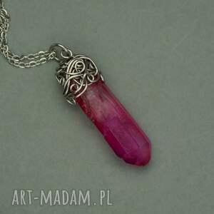 wisiorek talizman różowy kryształ górski ze szpicem wire wrapping szpic