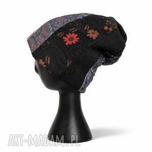 Patchworkowa czapka Smerfetka na podszewce handmade