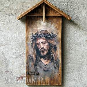 obraz chrystus - malowany na starych deskach malowane drewnie, dekoracje