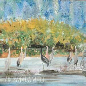 żurawie przechadzki, obraz akrylowy na płótnie 70x50x1cm, las pta