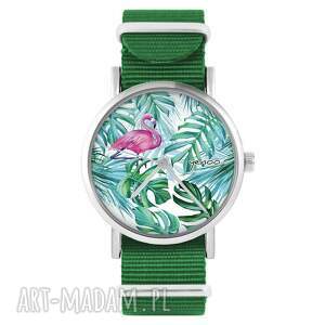 zegarki zegarek - flaming, tropikalny zielony, nylonowy, palmy prezent