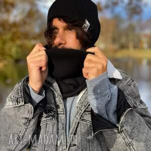 Męski bawełniany mały komin „Czarny”, ciepły