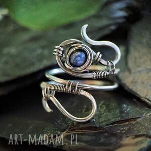 Regulowany pierścionek z Lapis Lazuli - stal chirurgiczna, wire wrapping Koriell