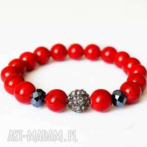 handmade bransoleta red marble, swarovski & shamballa